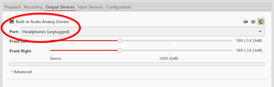 pavucontrol configured device